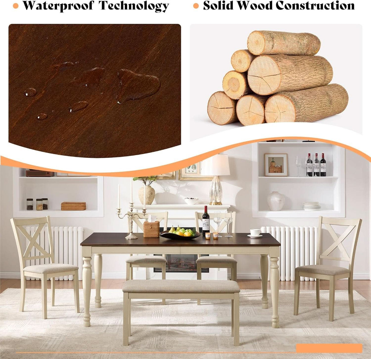 71 Inch Premium Solid Wood Dining Table Walnut Finish