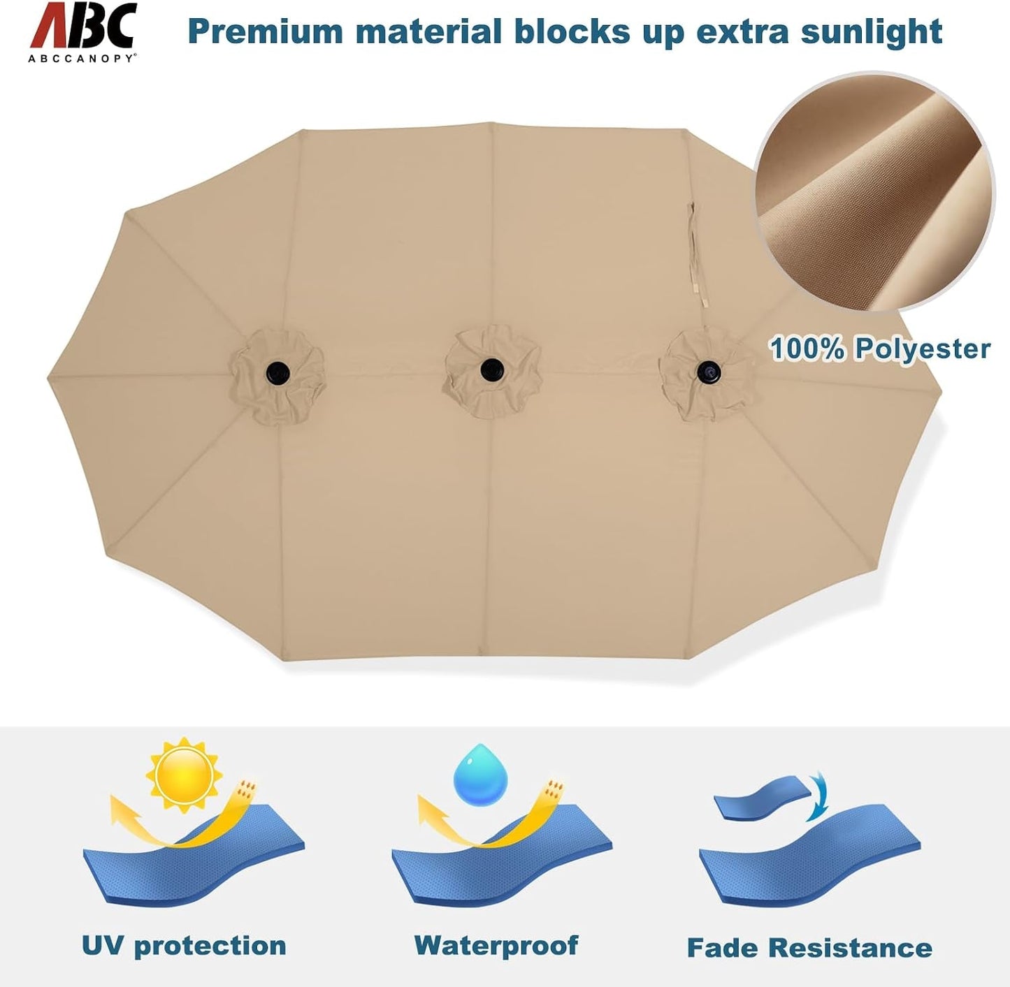 Fifteen Foot Patio Umbrella Khaki Outdoor Poolside Base