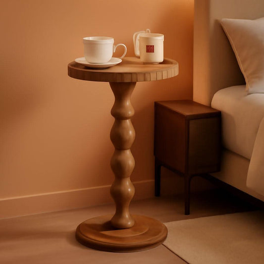 9.4 Inch Round Rubberwood End Table Brown Textured Finish