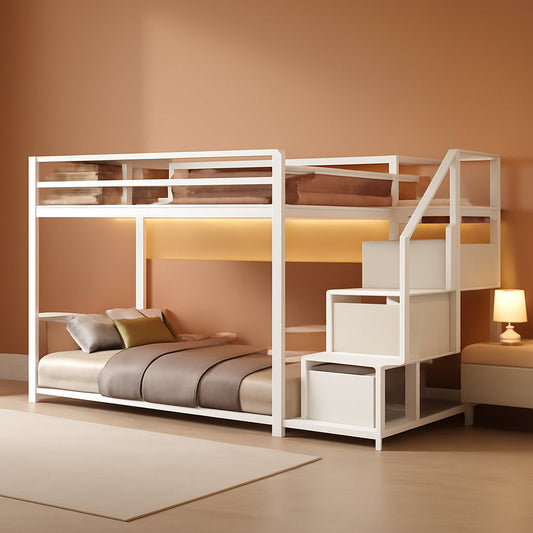 White Twin Over Twin Bunk Bed Integrated Storage Drawers
