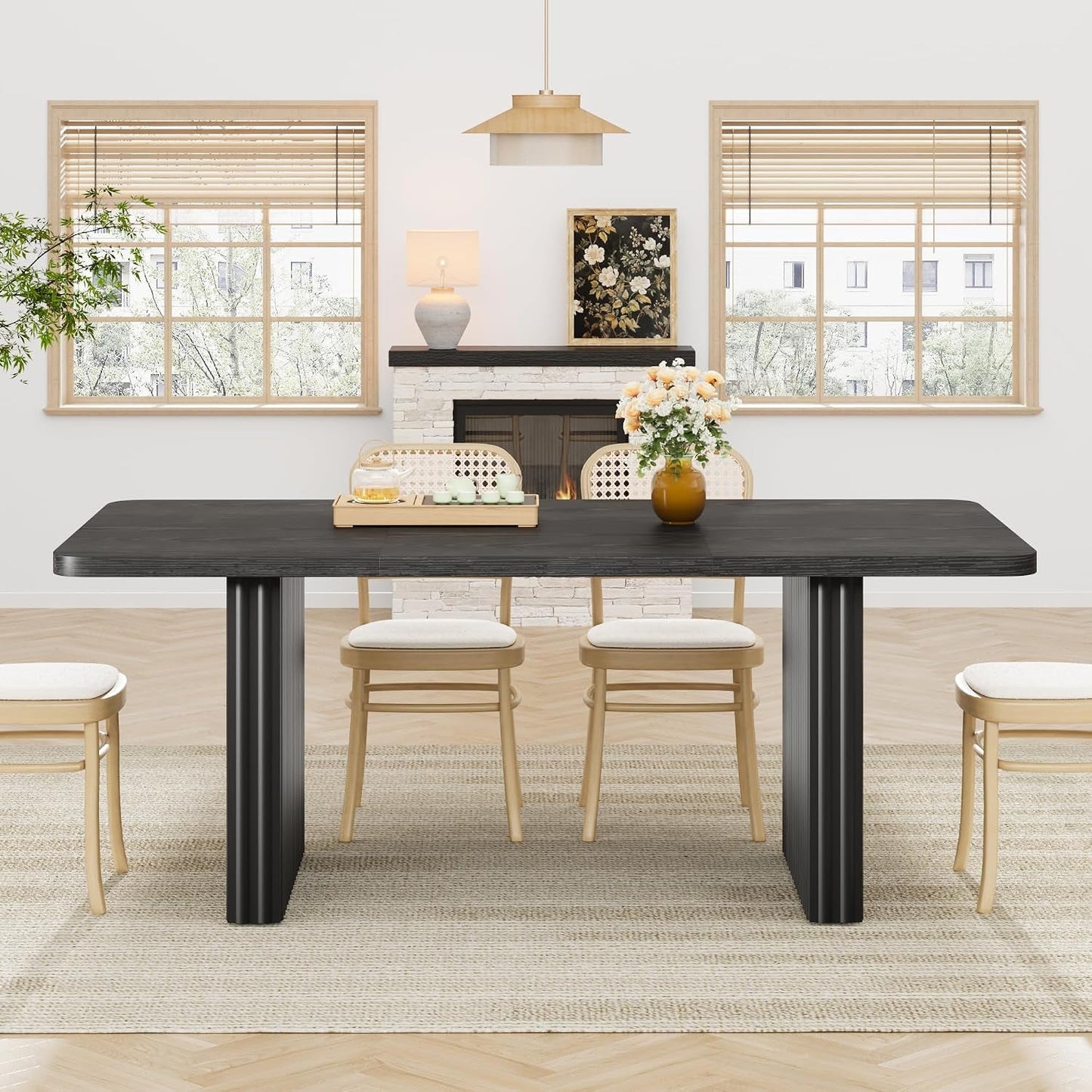 71 Industrial Dining Table Black Metal Platform
