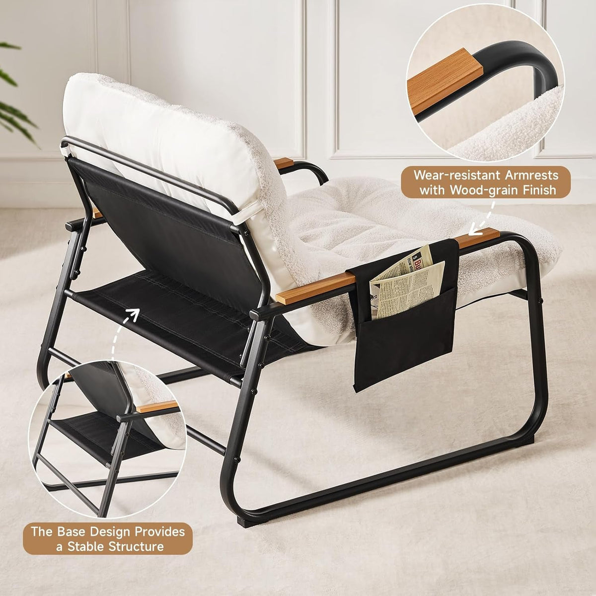 Beige Upholstered Lounge Chair With Ottoman Footrest