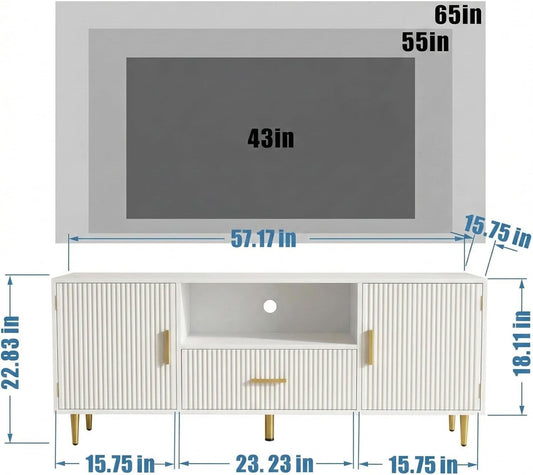 White Fluted TV Entertainment Console SixtyFive Inch