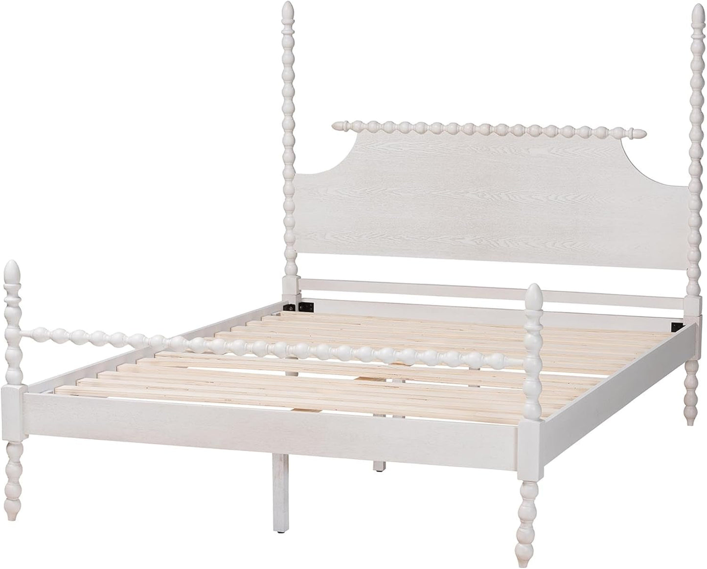 Four-Poster Platform Bed White Queen Spindle Posts-4