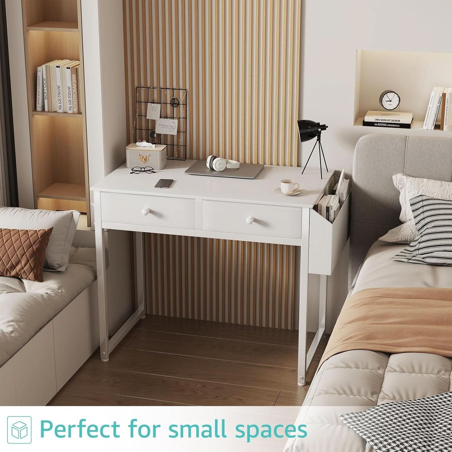 White Desk With Drawers 32 Inch Space Saving Home Office Desk