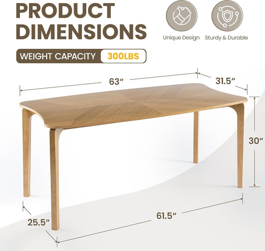 63 Inch Oak Finish Solid Wood Dining Table Contemporary