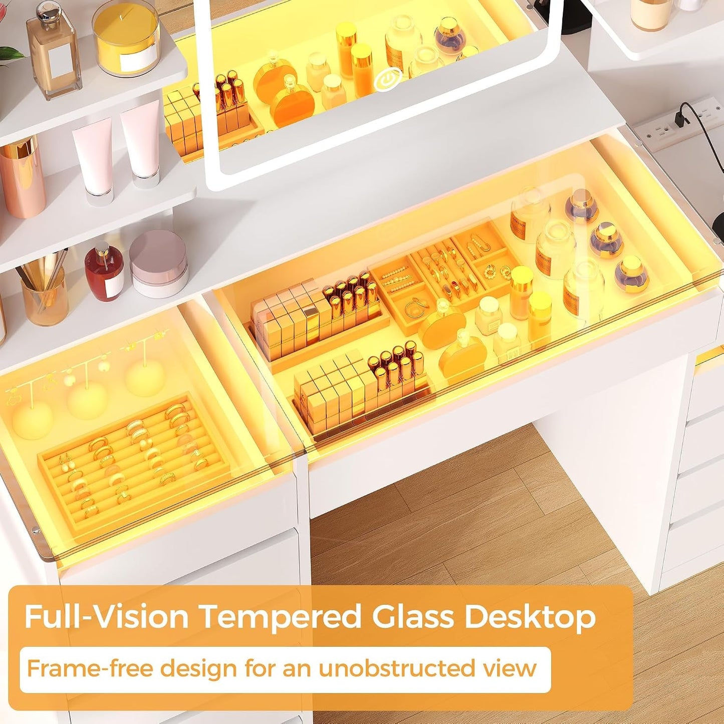 White Makeup Vanity With RGB Multicolor Illumination