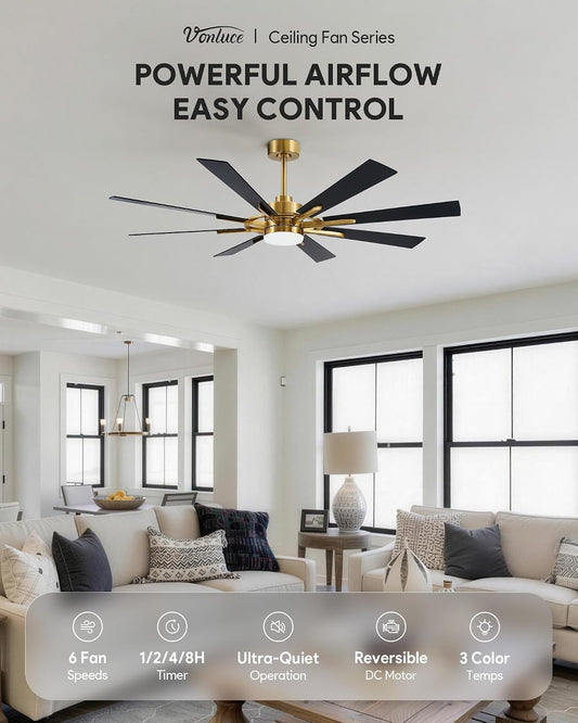 60 Inch Gold Farmhouse Ceiling Fan Integrated Lighting