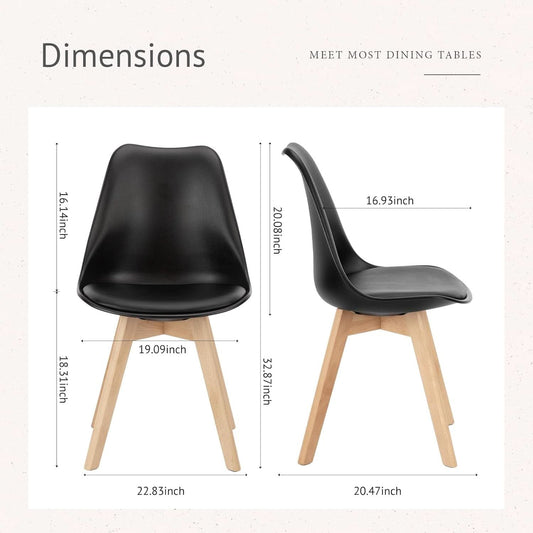 Black PU Leather Mid Century Dining Chairs Solid Wood Legs
