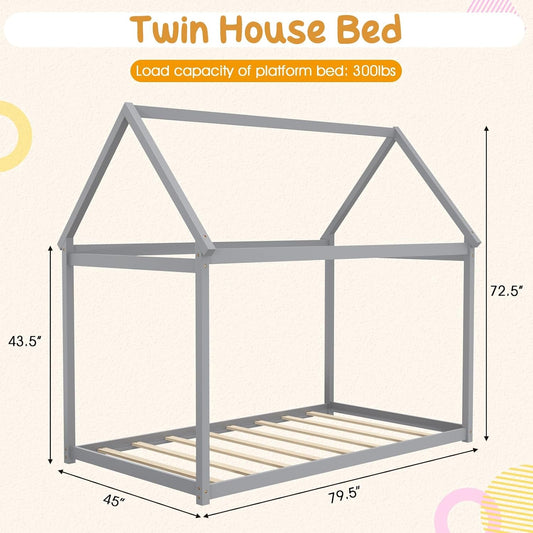 Grey Twin Montessori Playhouse Bedstead Slats Frame