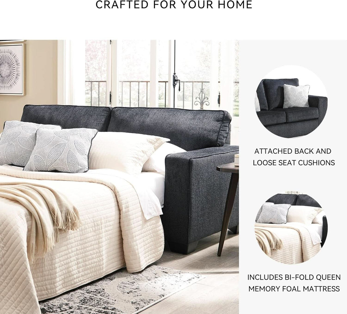 Queen Sleeper Sofa Dark Gray Upholstered ChenilleWeave-4
