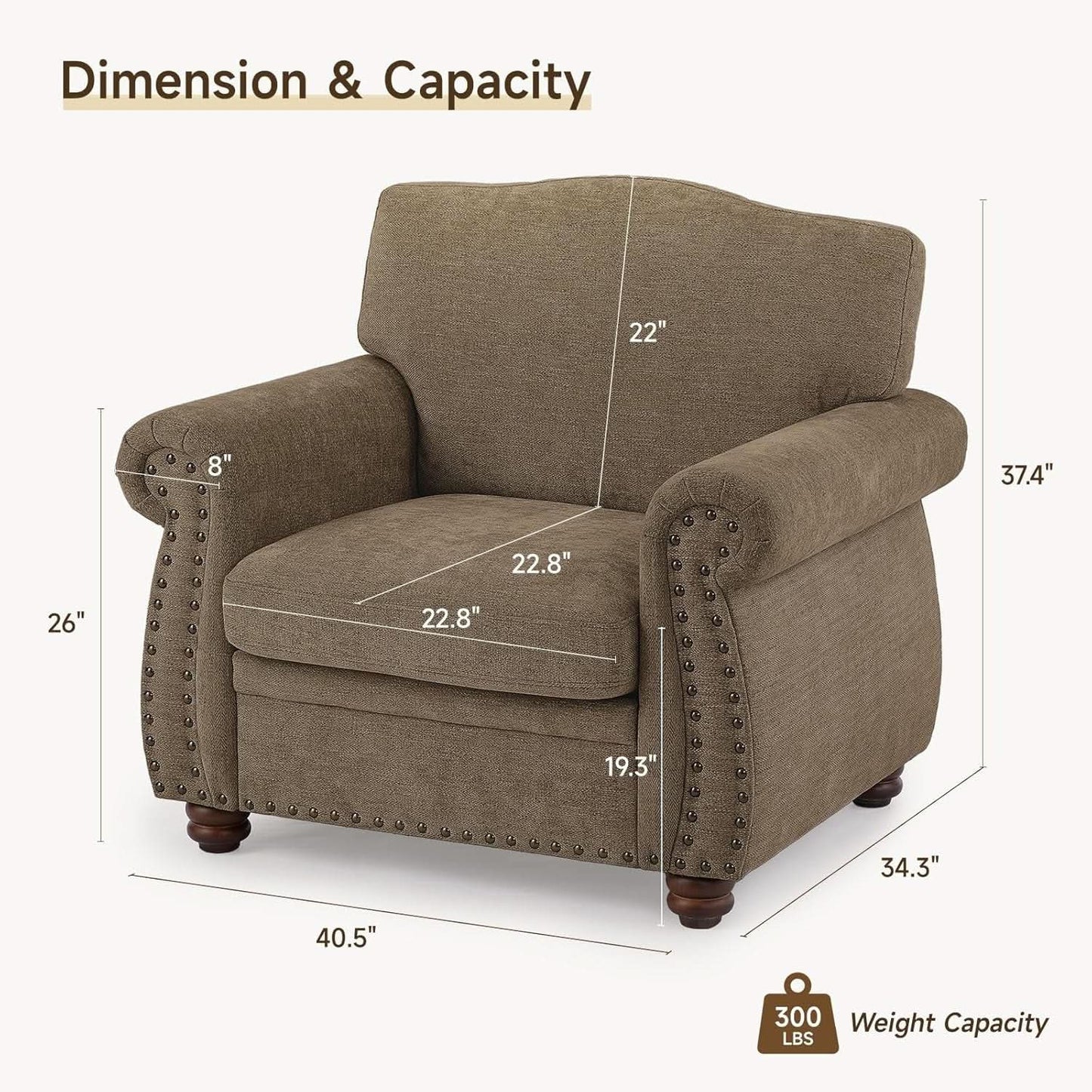 Brown Nailhead Trim Armchair For Living Room Decor