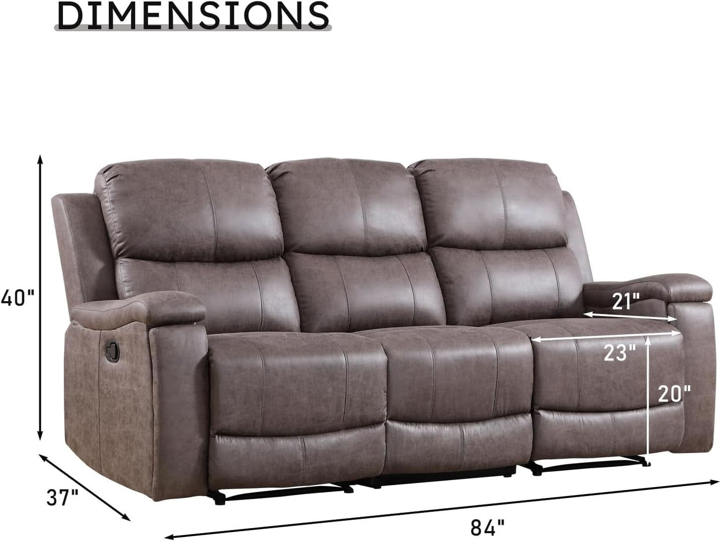 Grey Overstuffed Faux Leather Manual Recliner Sofa