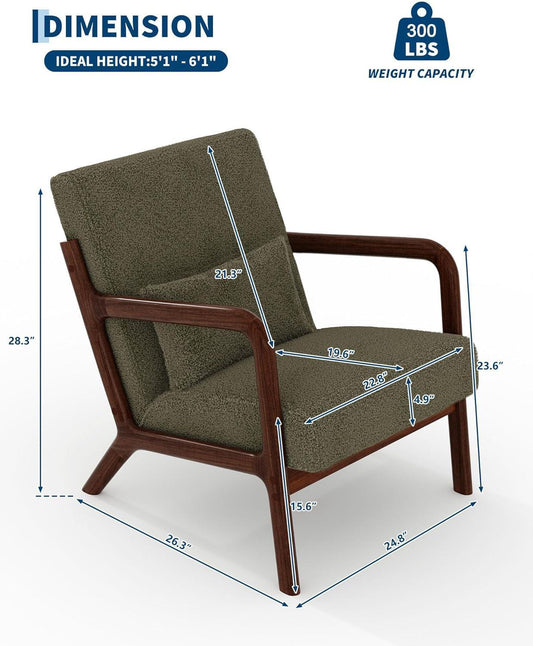 Green Sherpa Upholstered Solid Wood Comfortable Chair
