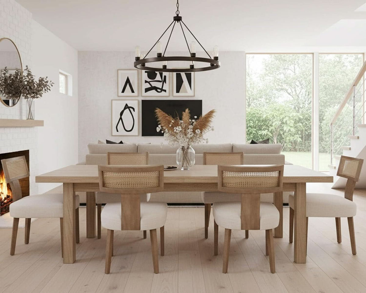 Beige Mid Century Rattan Dining Chairs Upholstered