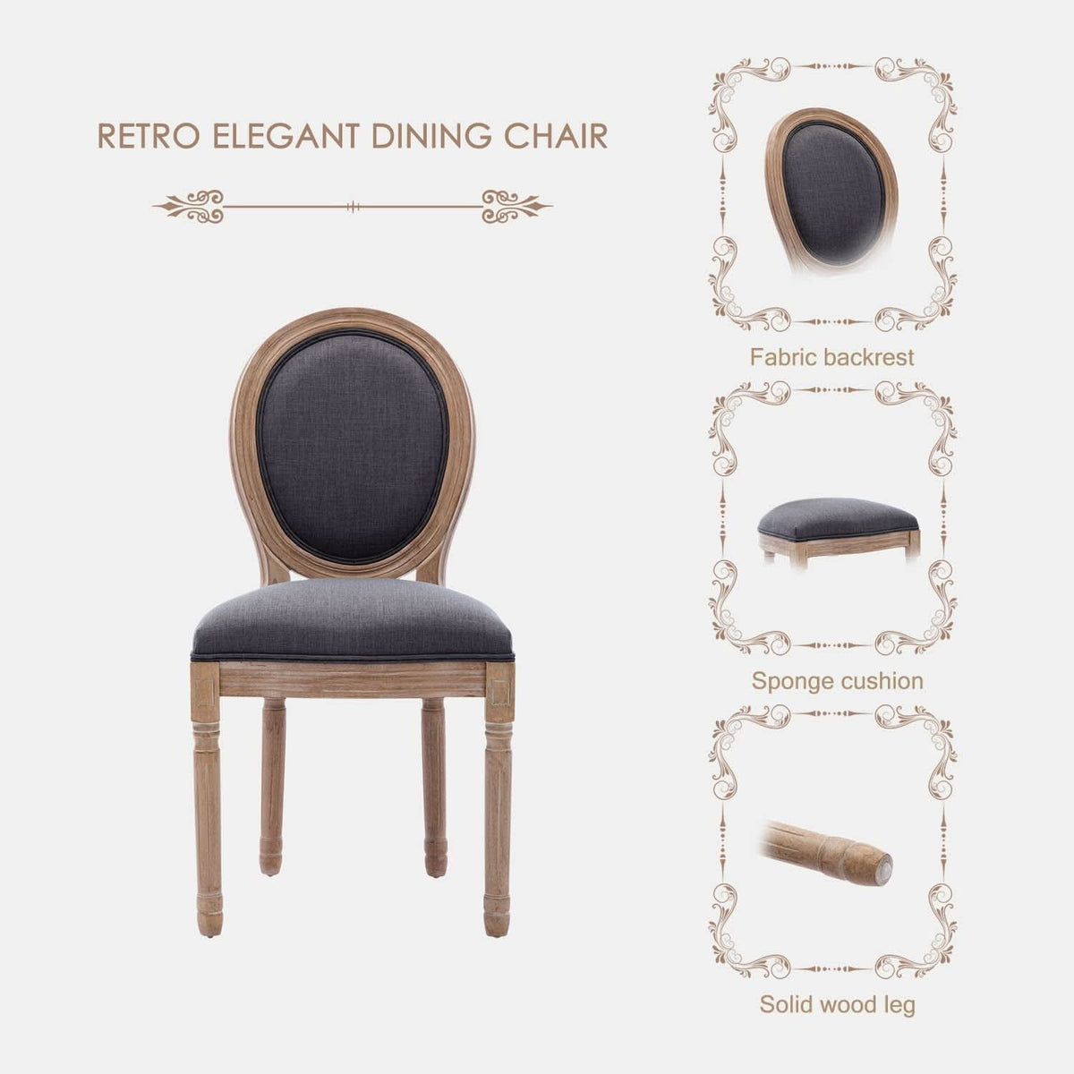 French Country Oak Upholstered Dining Chairs Set Of 6