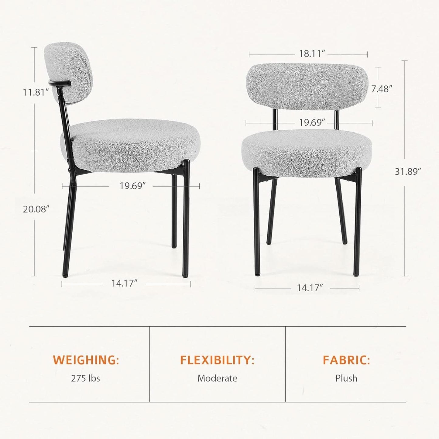 CharcoalGrey Boucle Dining Chair Set Midcentury Backrest