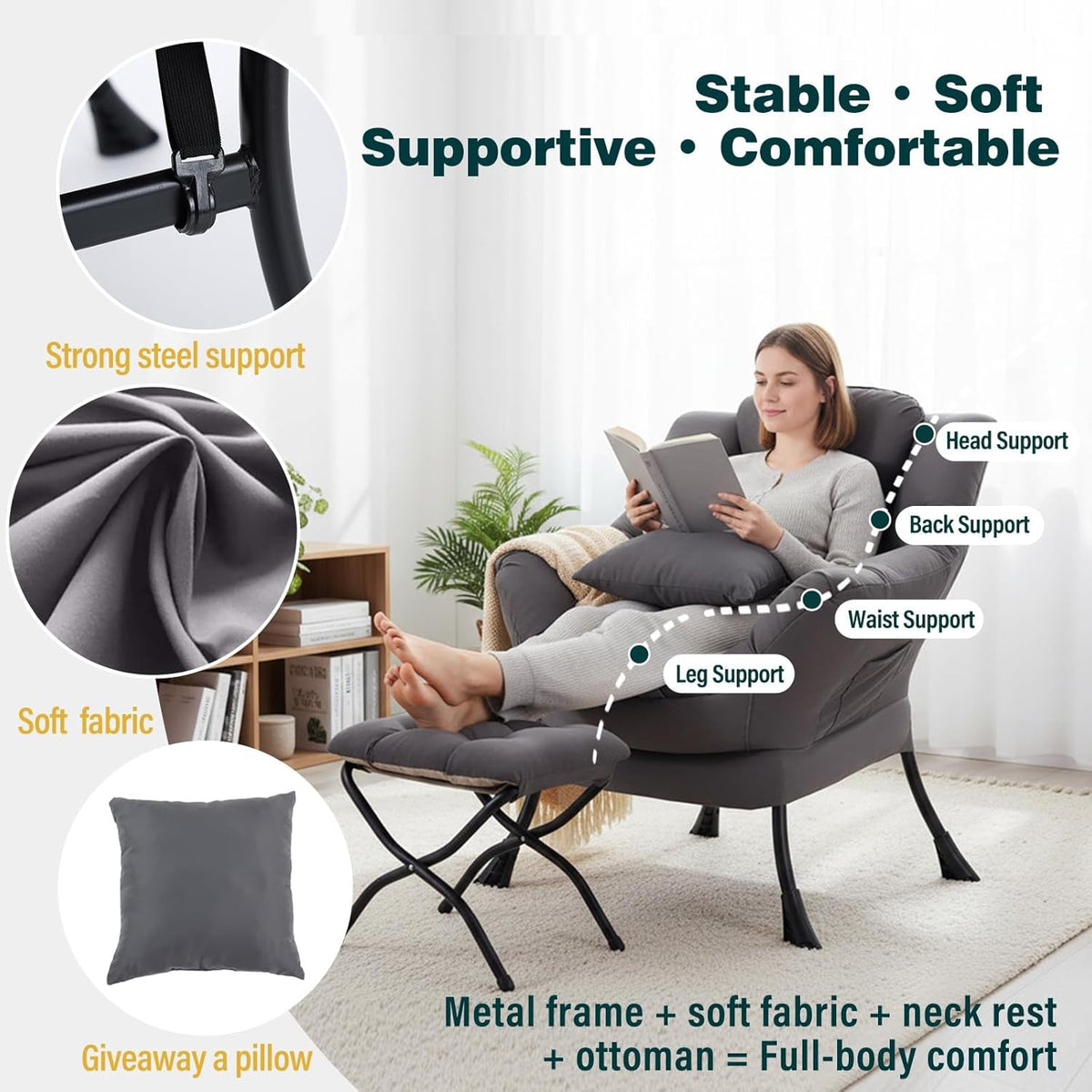 Dark Grey ExtraLarge Oversized Ottoman Reclining Chair