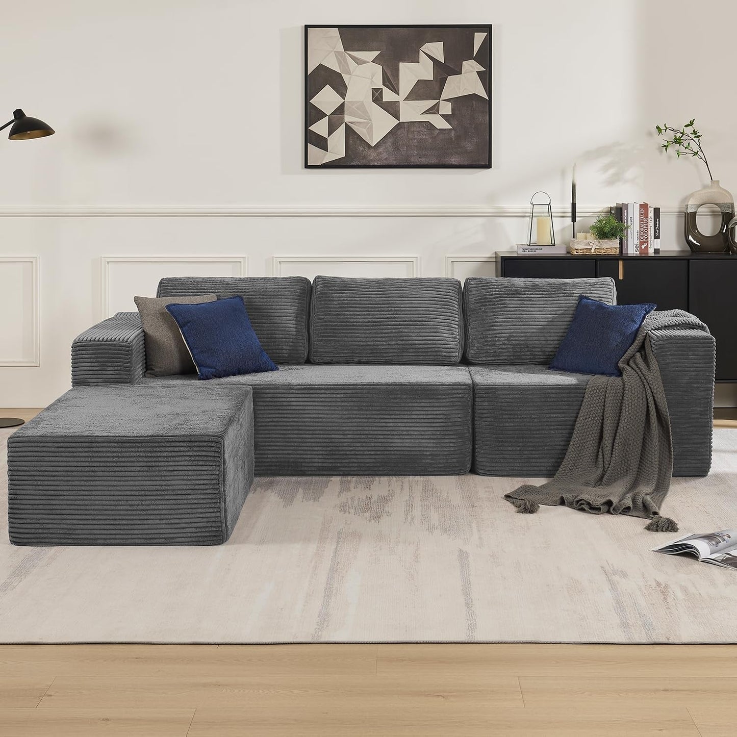 106 Inches Modular Sectional Sofa Right Facing Grey