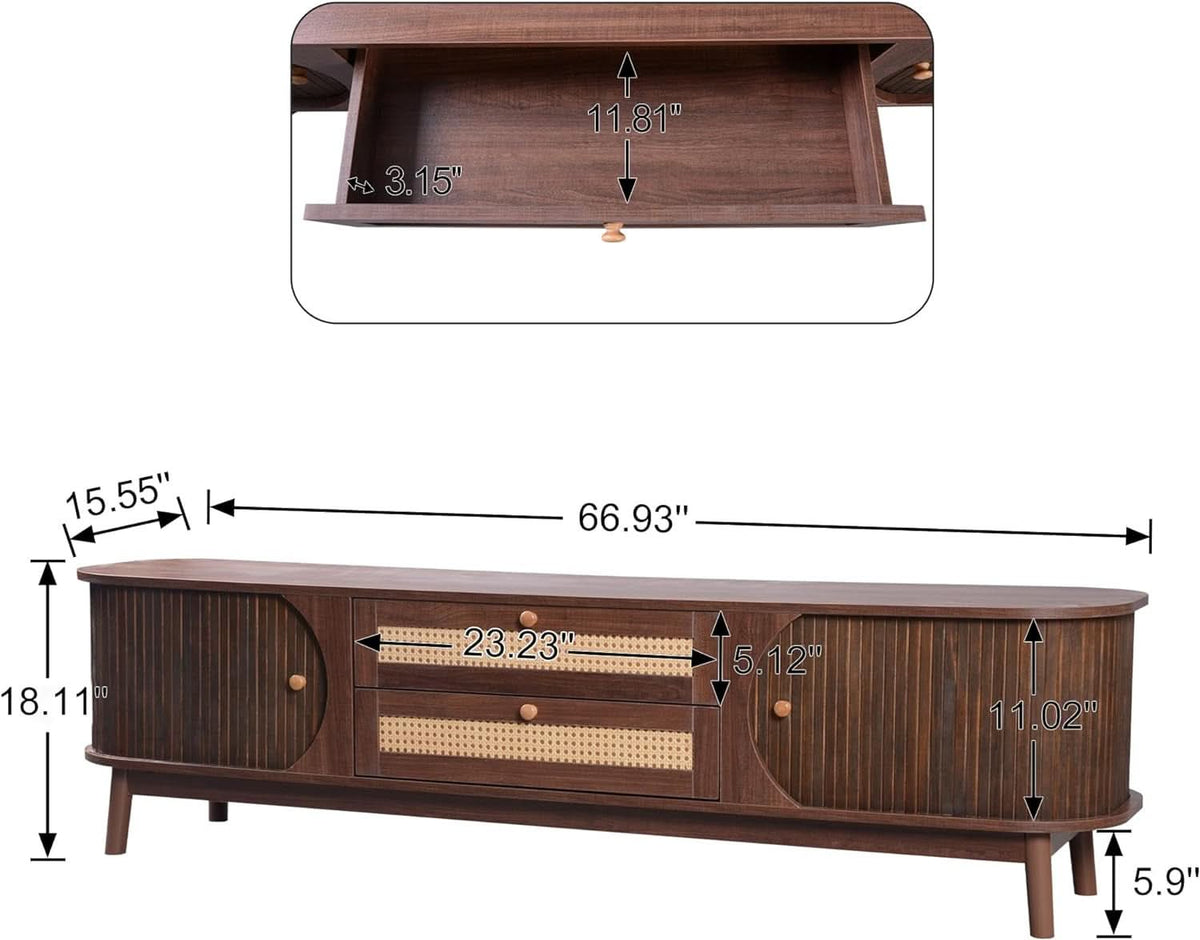 75 Inch Fluted TV Mid Century Entertainment Center Tambour