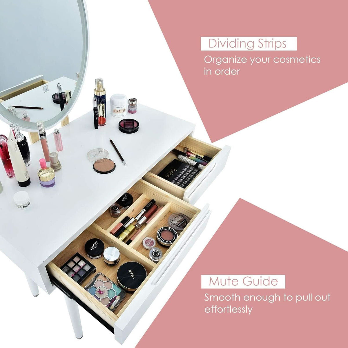 White Vanity Set With Illuminated Mirror Organization