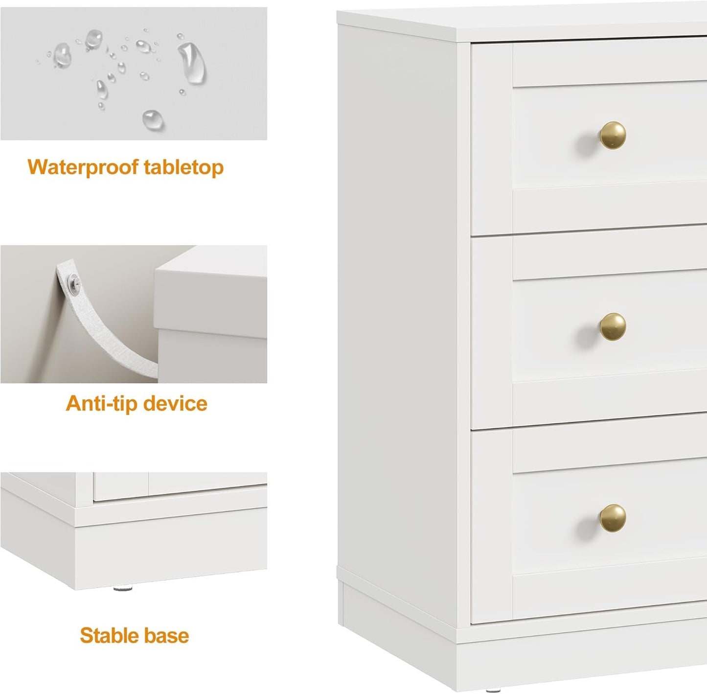 White Contemporary Solid Wooden Three Drawer Dresser