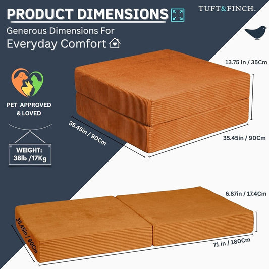 Modular Corduroy Fabric Ottoman Floor Sleeper Bed Orange