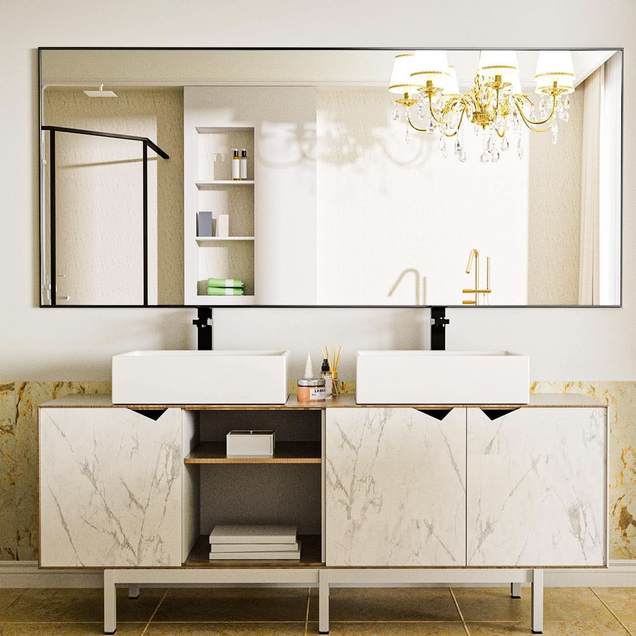 Standing Full Length Mirror Black Aluminum Framing