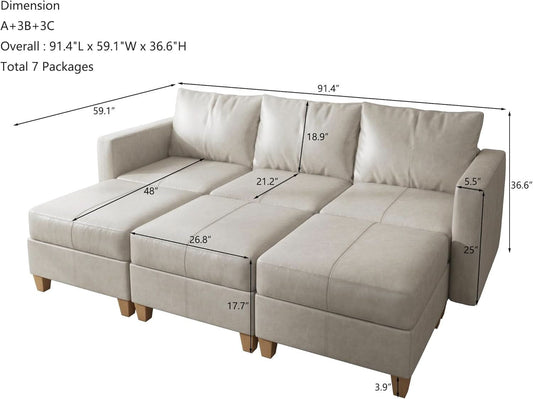 Faux Leather Modular Sectional Sleeper Sofa Storage-1
