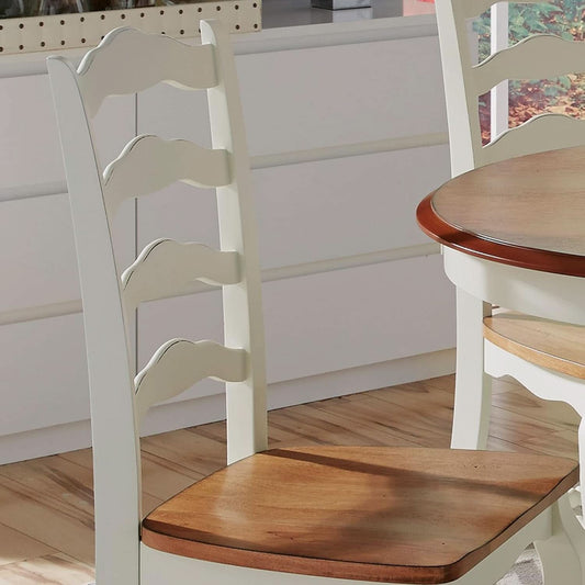 French Countryside Oak And White Pair Of Dining Chairs With Distressed Finish