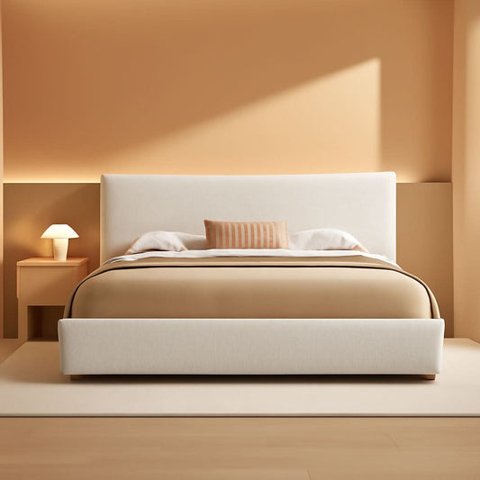 Queen Boucle Platform Bed Featuring White Upholstery