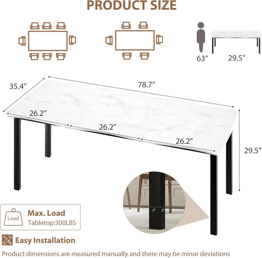 Premium Grade 79 Inch Dining Table Iron Legs Marble Top-1