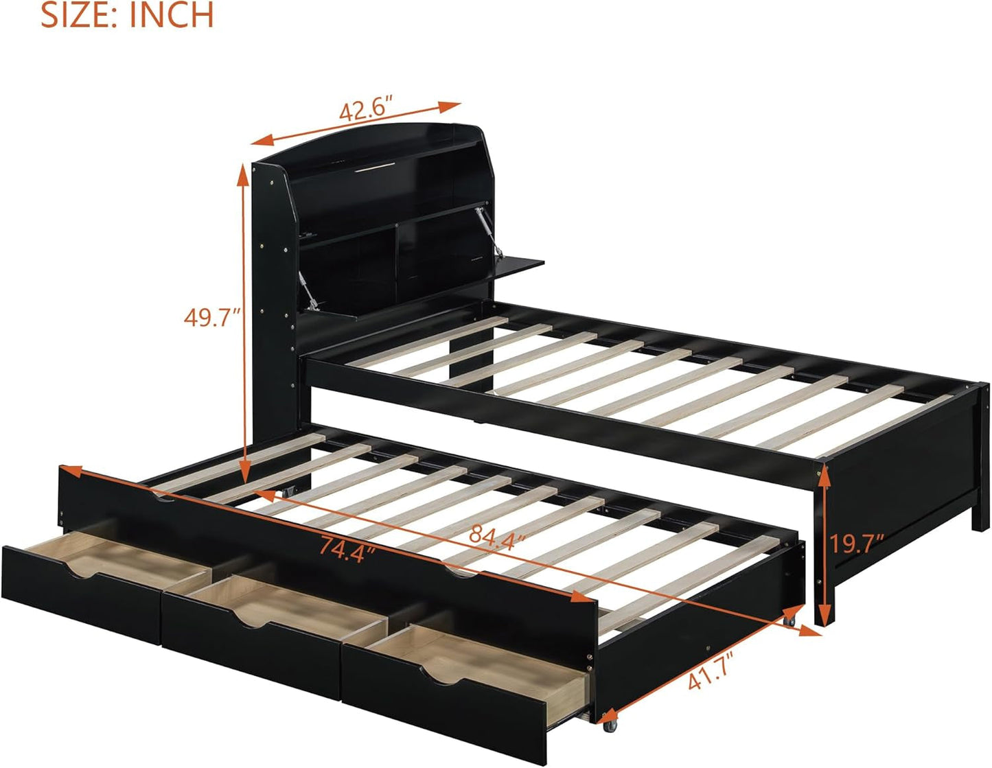 Twin Size Platform Bed With Concealed Headboard Storage