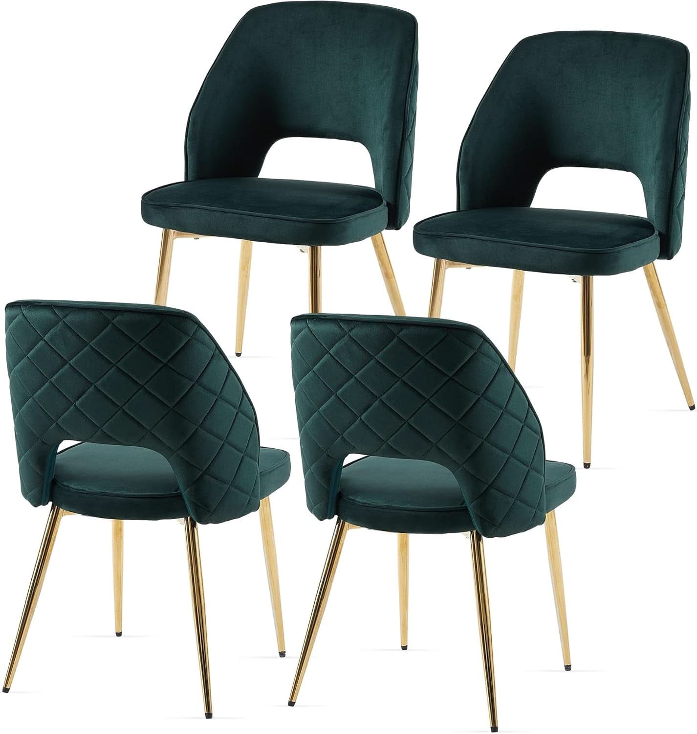 Forest Green Velvet Upholstered Dining Chairs Gold Legs