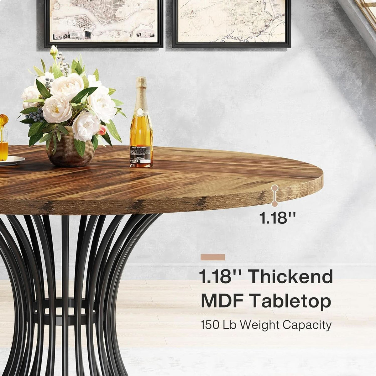 Round Dining Table 47 Inch Metal Base For Kitchen And Dining