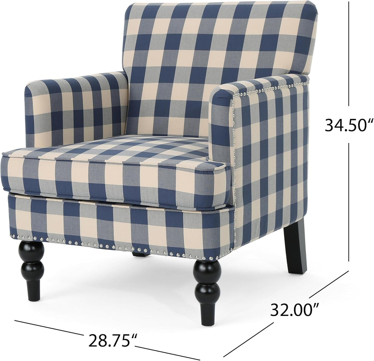 Luxurious Upholstered Blue Checkerboard Club Chair