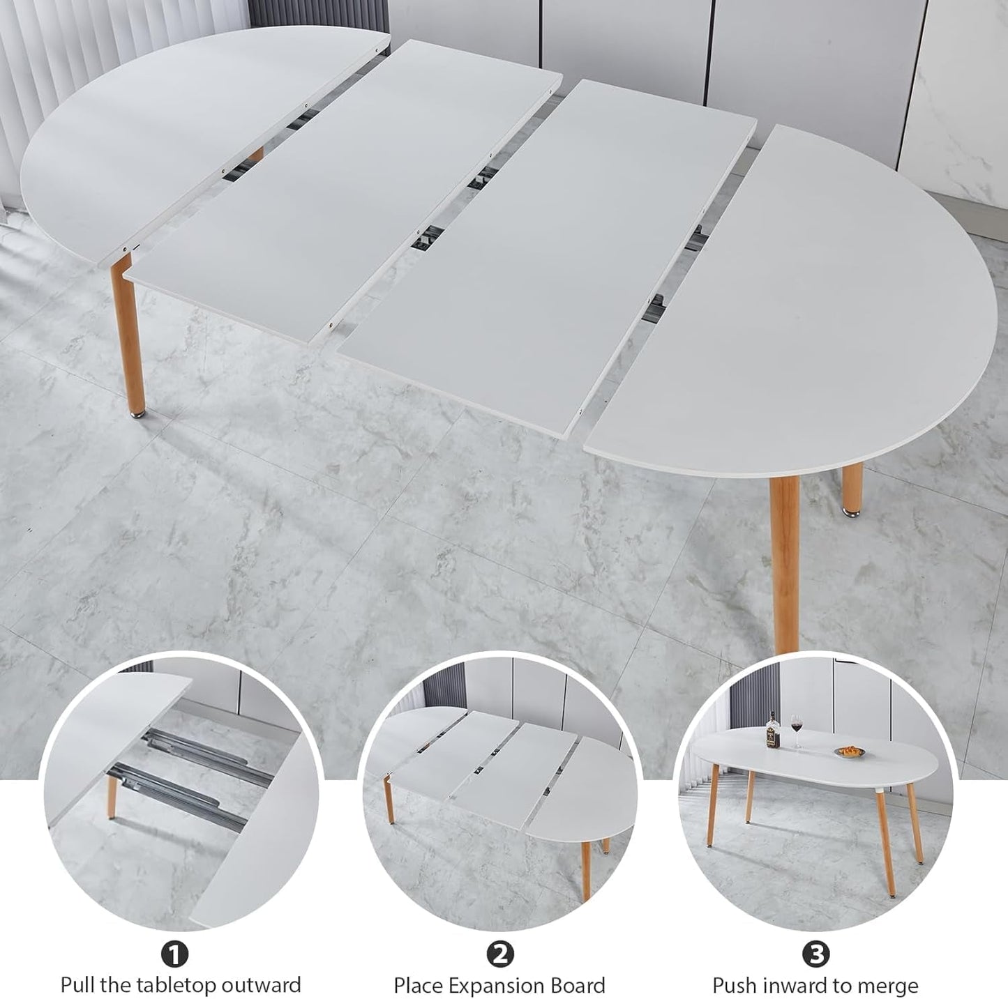 Extendable Oval Dining Table Metal Construction Grey-4