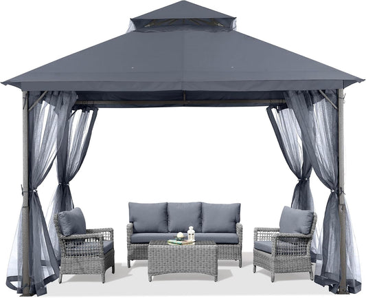 11x11ft Gazebo With Mosquito Netting Charcoal Gray