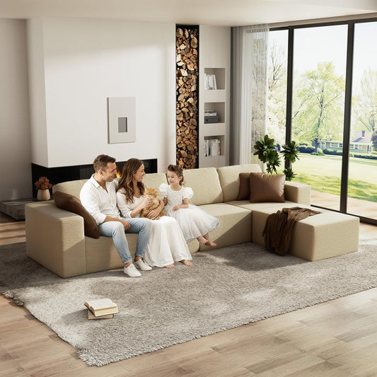 136Inch Modular L Shaped Sectional Sofa BeigeBoucle-1