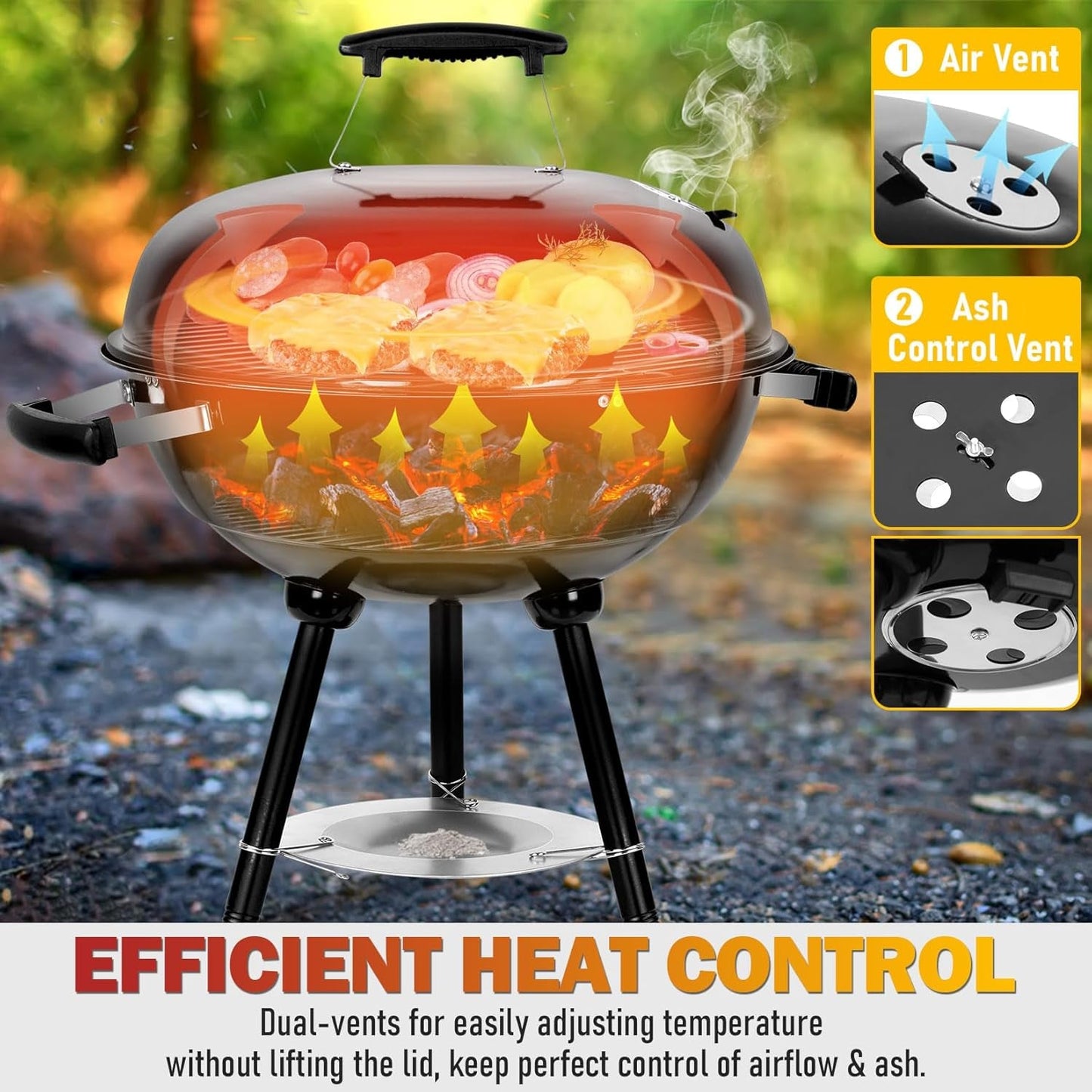 Industrial Grade Black 18Inch Kettle Grill Outdoor