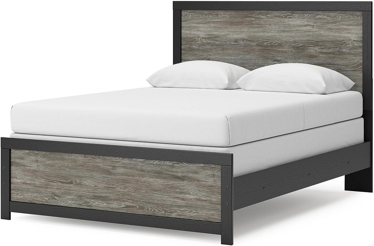 Queen Bed Frame With Headboard TwoTone Warm Gray Matte Black