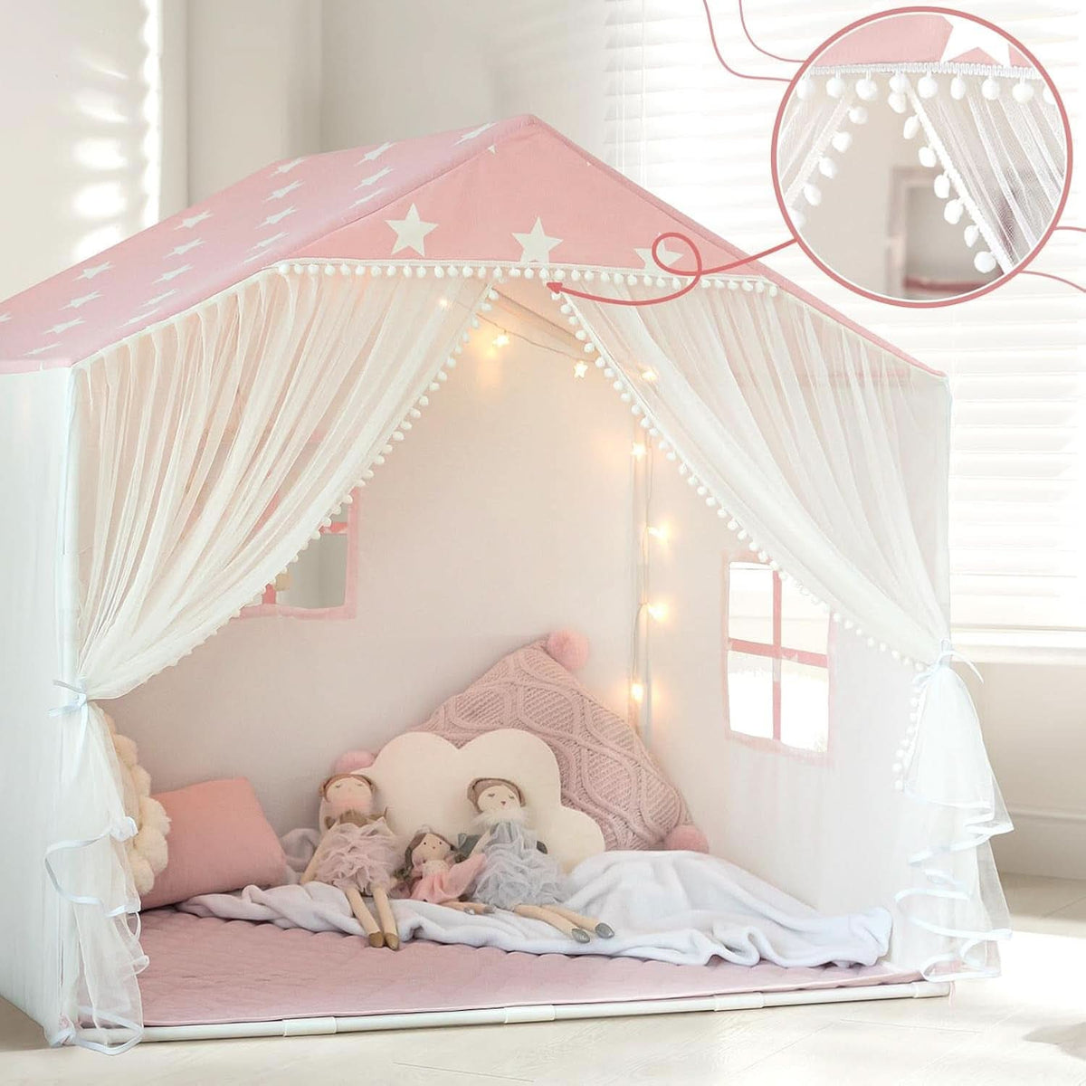 Pink Princess Playhouse Tent With Premium Curtains