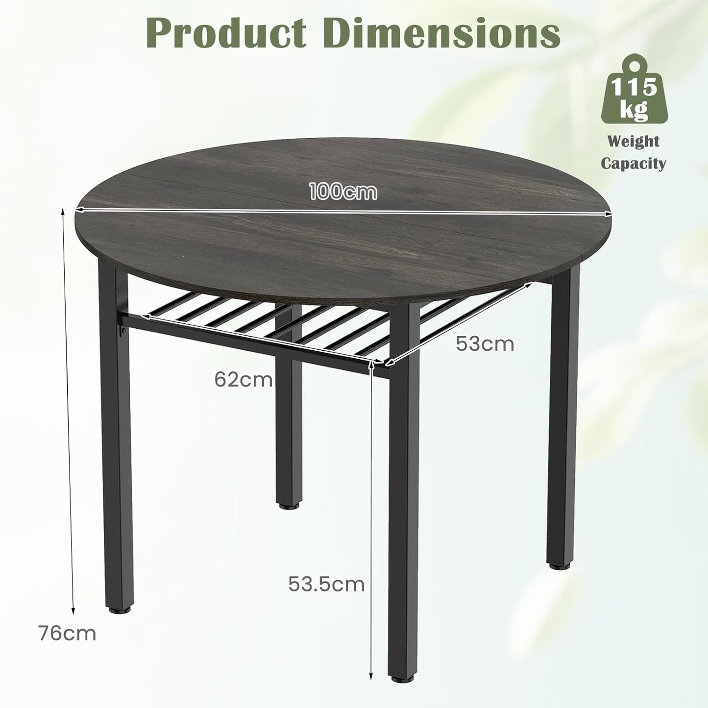 Forty Inch Round Dining Table With Storage Shelf Gray