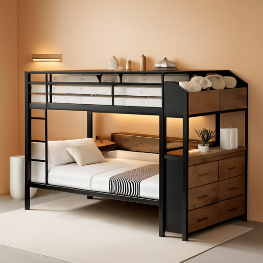Twin Over Twin Steel Construction Bunk Bed With Storage