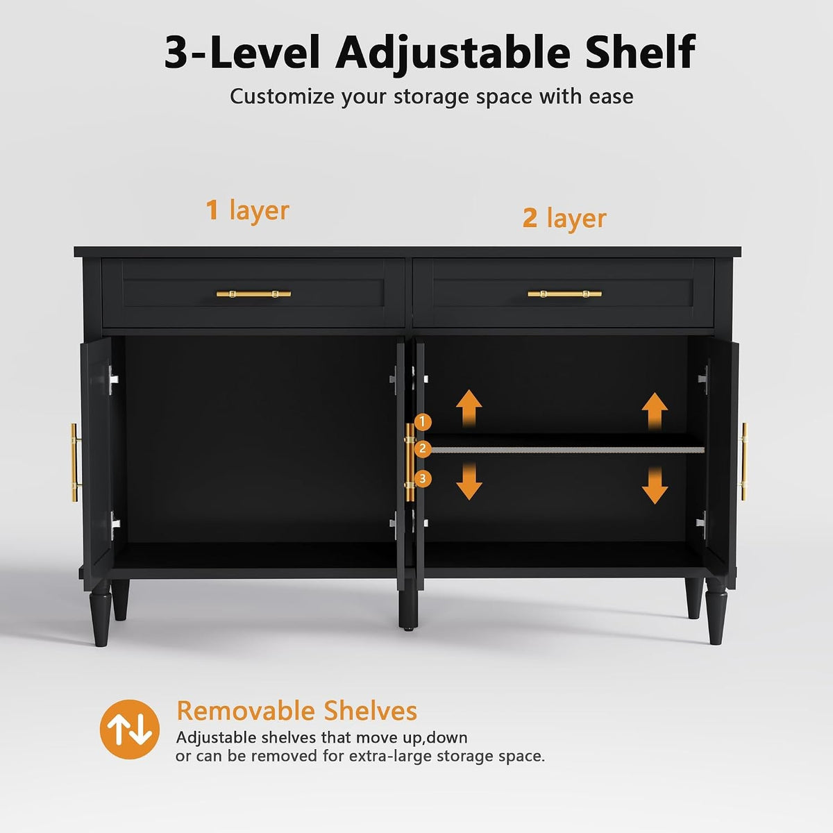 58Inch Modern Sideboard Buffet Cabinet Black Storage-4