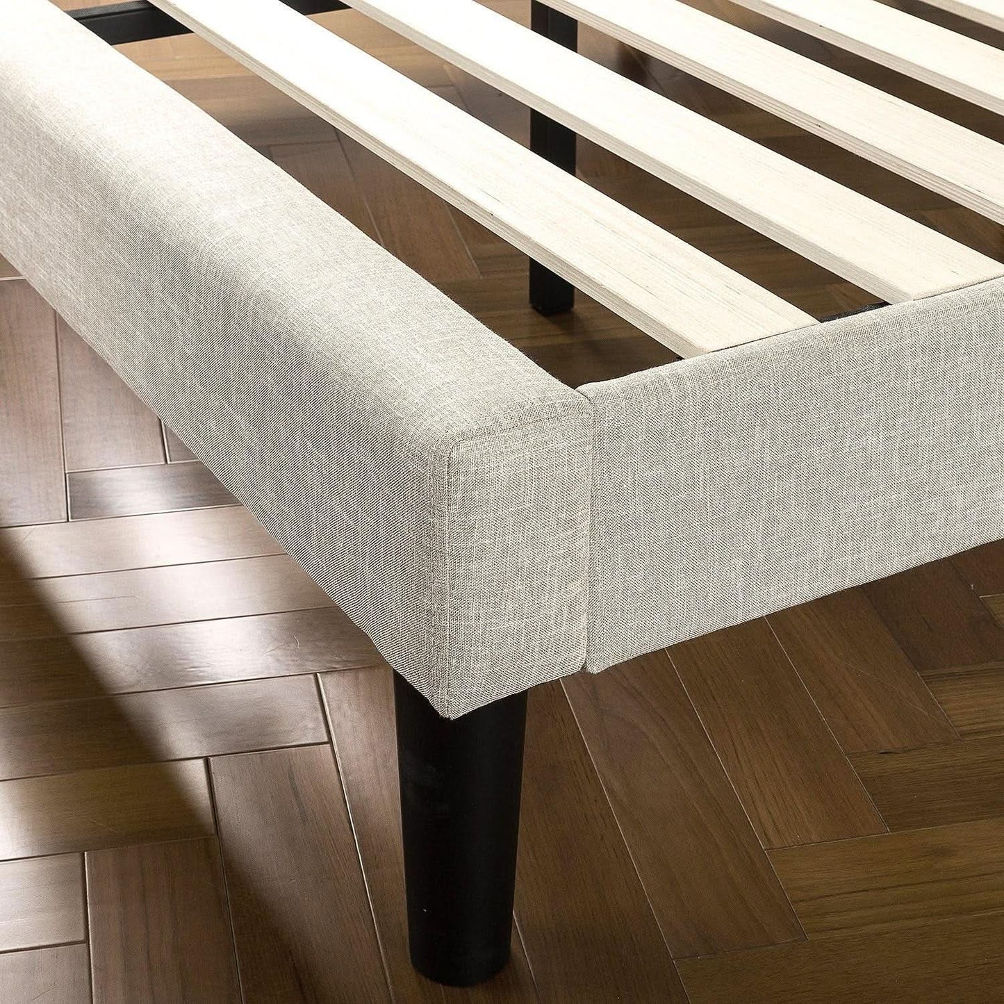 Athena Upholstered Platform Bed Frame With Wing back Headboard Taupe Full