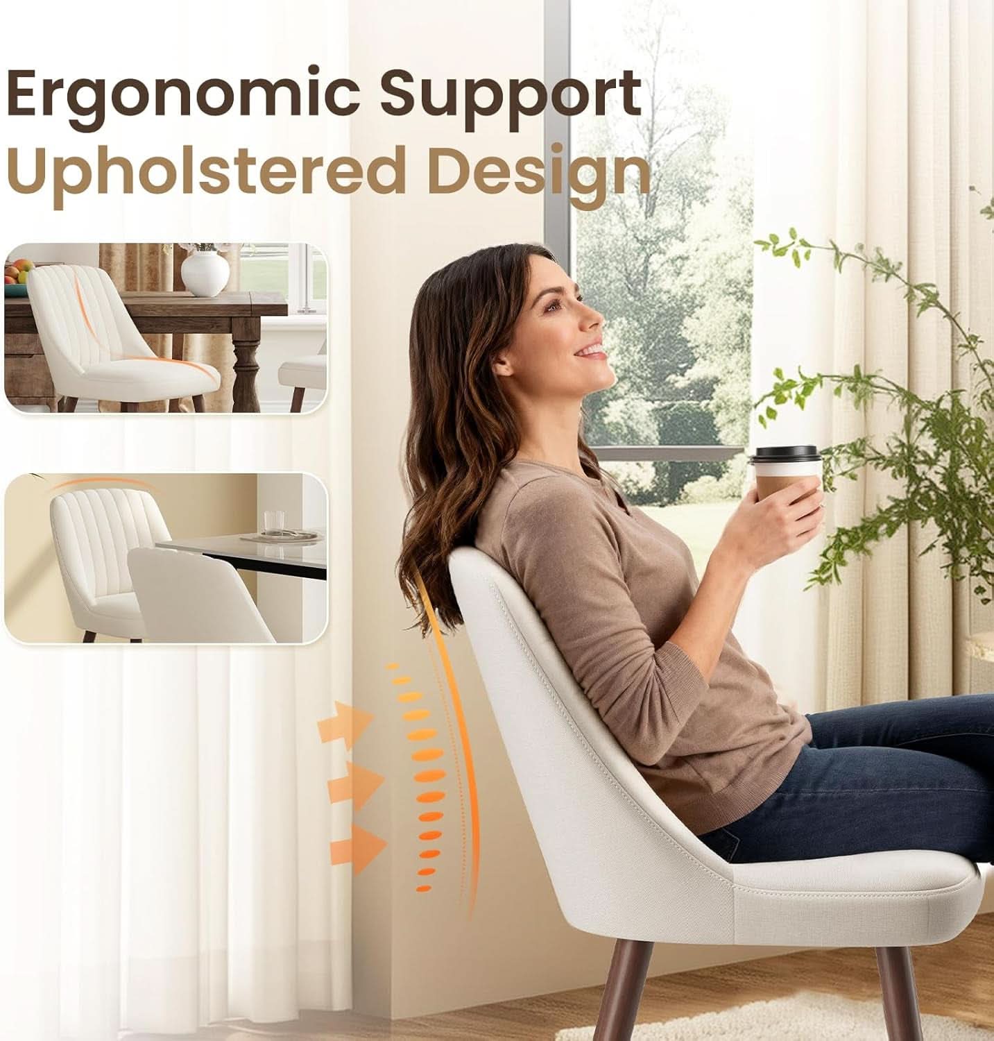 Beige Upholstered Dining Chairs With Contemporary Finish