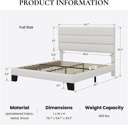 Full Platform Bed Frame Velvet Upholstered Headboard