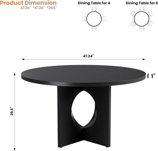 47 Inch Circular Layout Dining Table Black Space Saving
