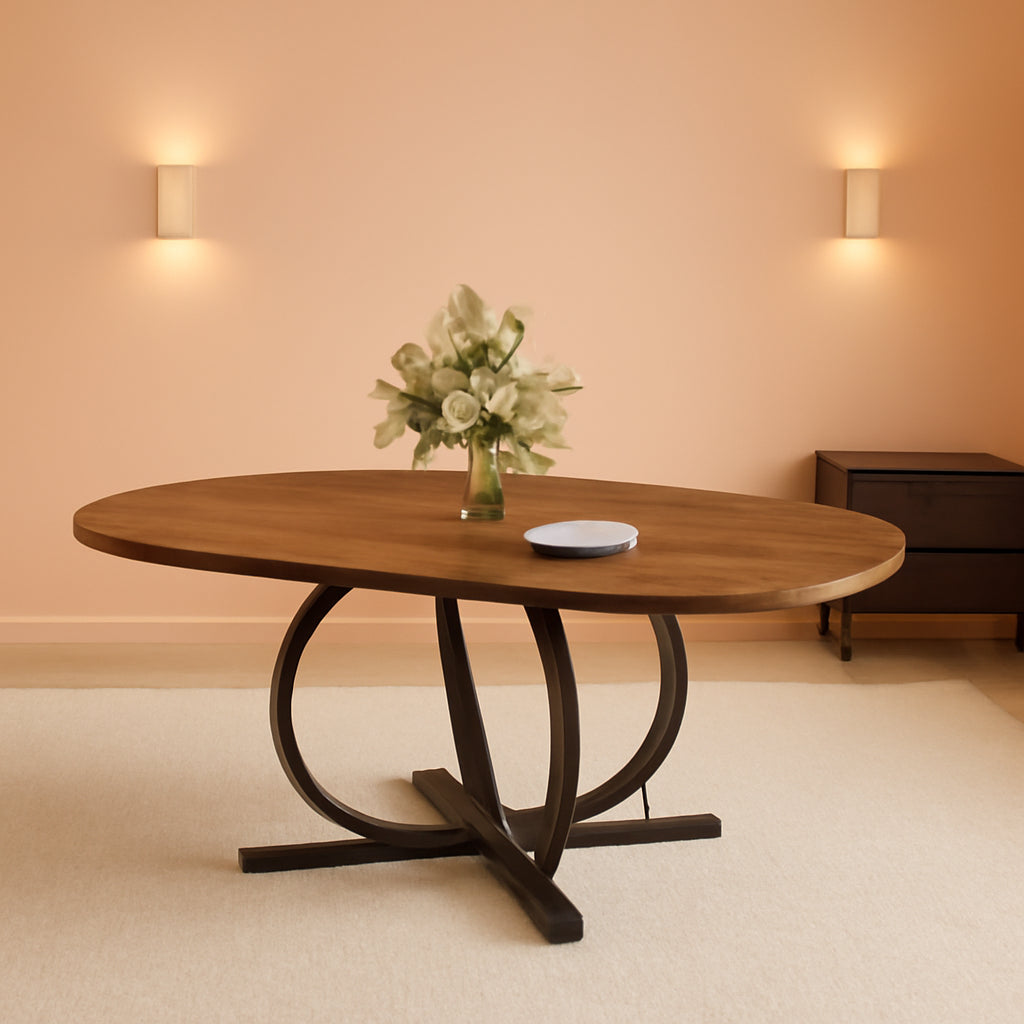 Extendable Round Dining Table Walnut Finish Modern